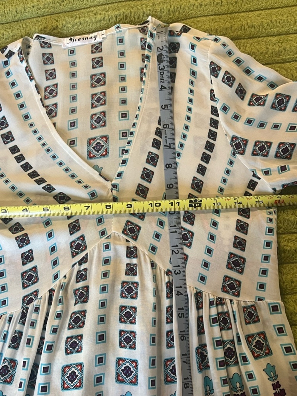 Boho Paisley Babydoll Dress Tunic Bell Sleeve Festival Mini Medium - Picture 13 of 14